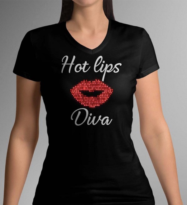Hot Lips T-Shirt met strass steentjes